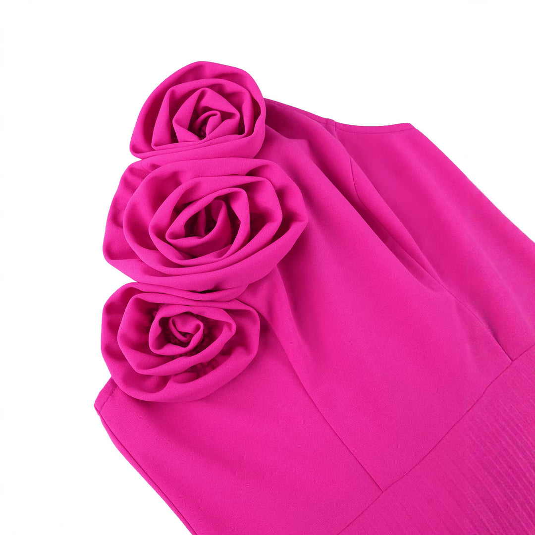 Damen Maxikleid mit asymmetrischem Schnitt und dekorativen Rosenapplikationen Drune