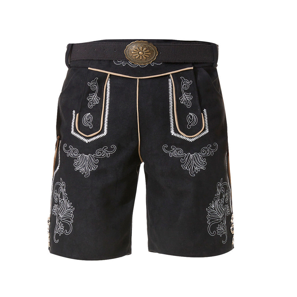 Herren nan kurze Trachtenlederhose mit filigranen Stickereien und Zierschnalle Drune