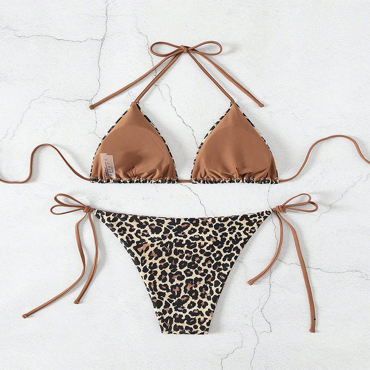 Damen Triangel-Bikini mit verspieltem Leopardenmuster und raffinierten Bindebändern Drune