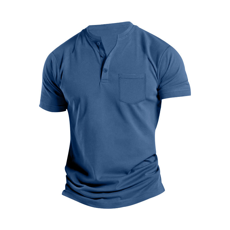 Herren nan atmungsaktives Baumwoll-Elasthan Kurzarm-Henley mit Brusttasche Drune