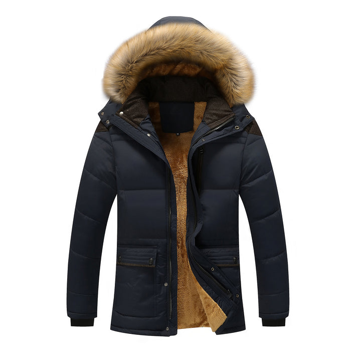 Herren Lang geschnittener Thermo-Parka mit Teddy-Innenfutter und abnehmbarem Kunstfellbesatz Drune