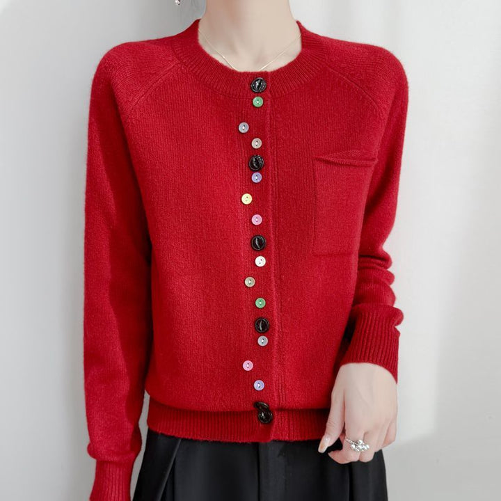 Damen Modischer Strickcardigan mit bunten Knöpfen Drune