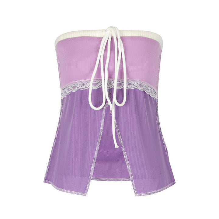 Damen Offshoulder Top mit Spitzenakzenten und Tasche Drune