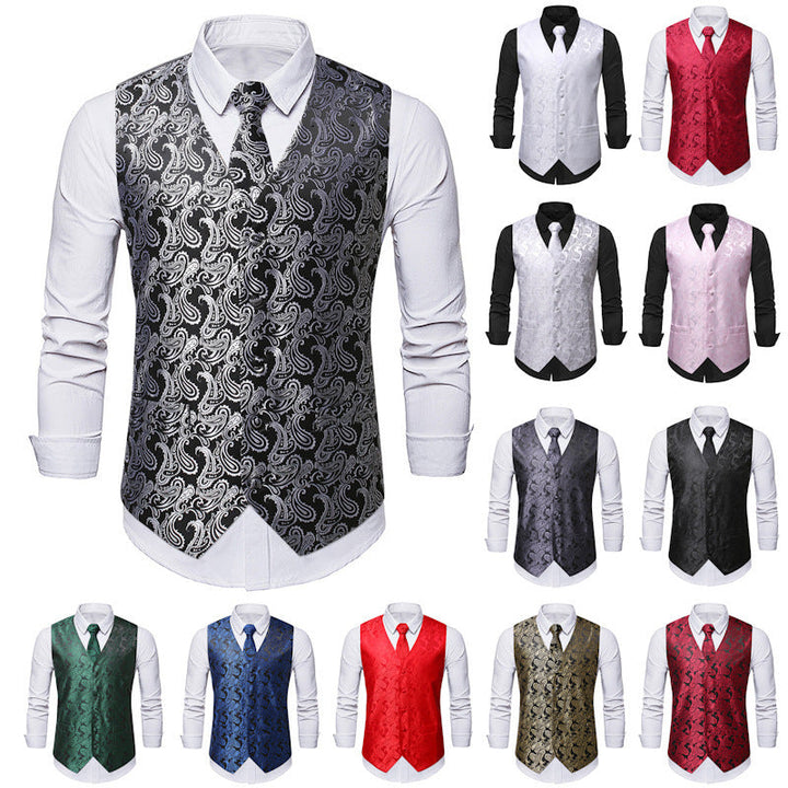 Herren elegante Weste mit feinem Paisleymuster und passendem Krawatten-Set Drune