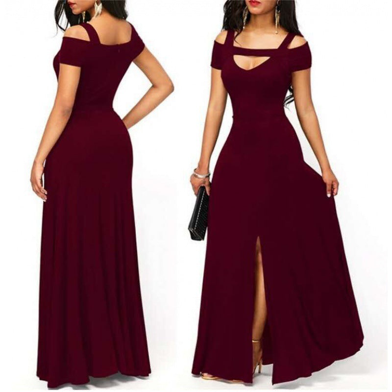 Damen Maxikleid mit schulterfreiem Design und elegantem Schlitz Drune