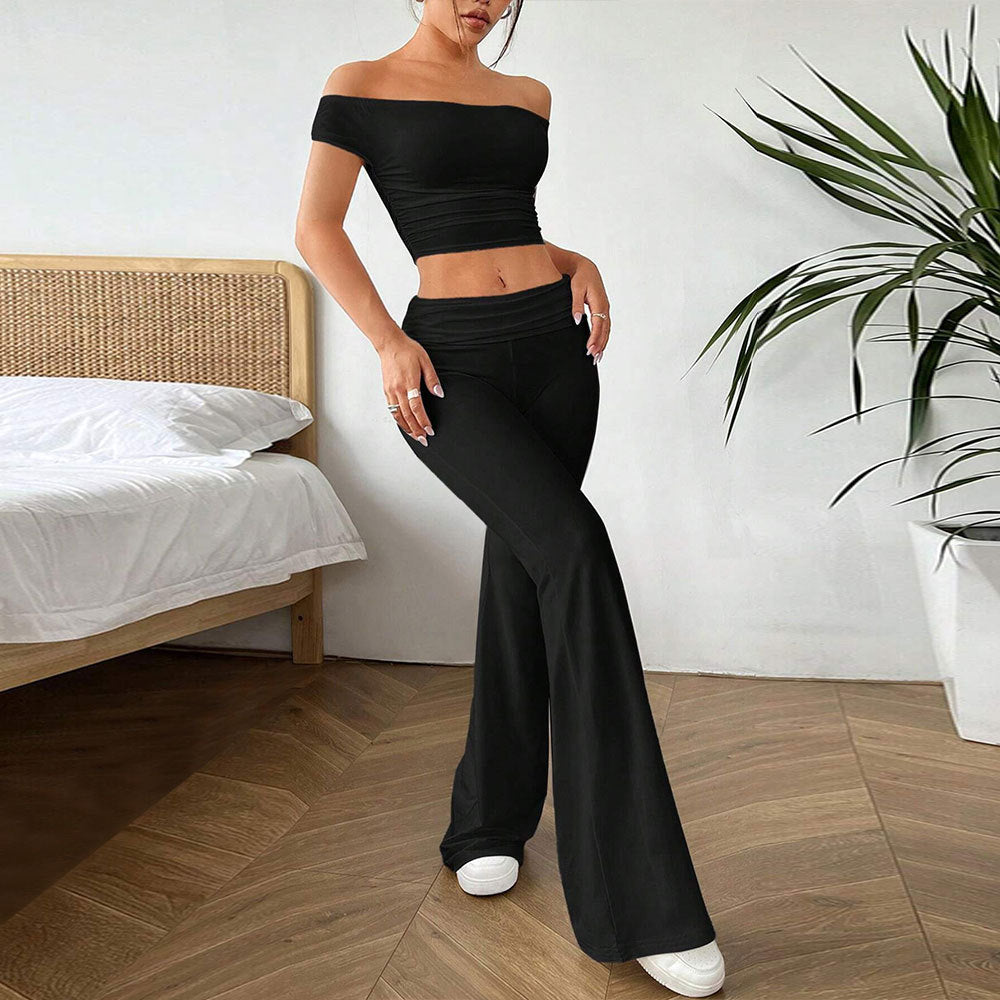 Damen cropped Oberteil und Palazzo-Hose Set Drune