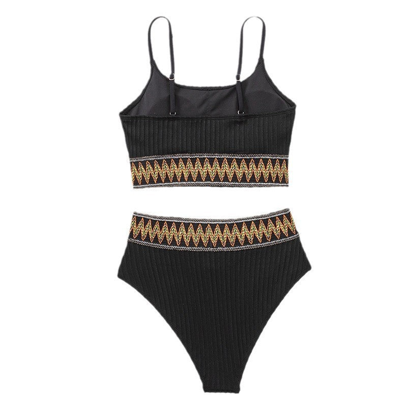 Damen Hochgeschnittener Bikini mit gewelltem Design Drune