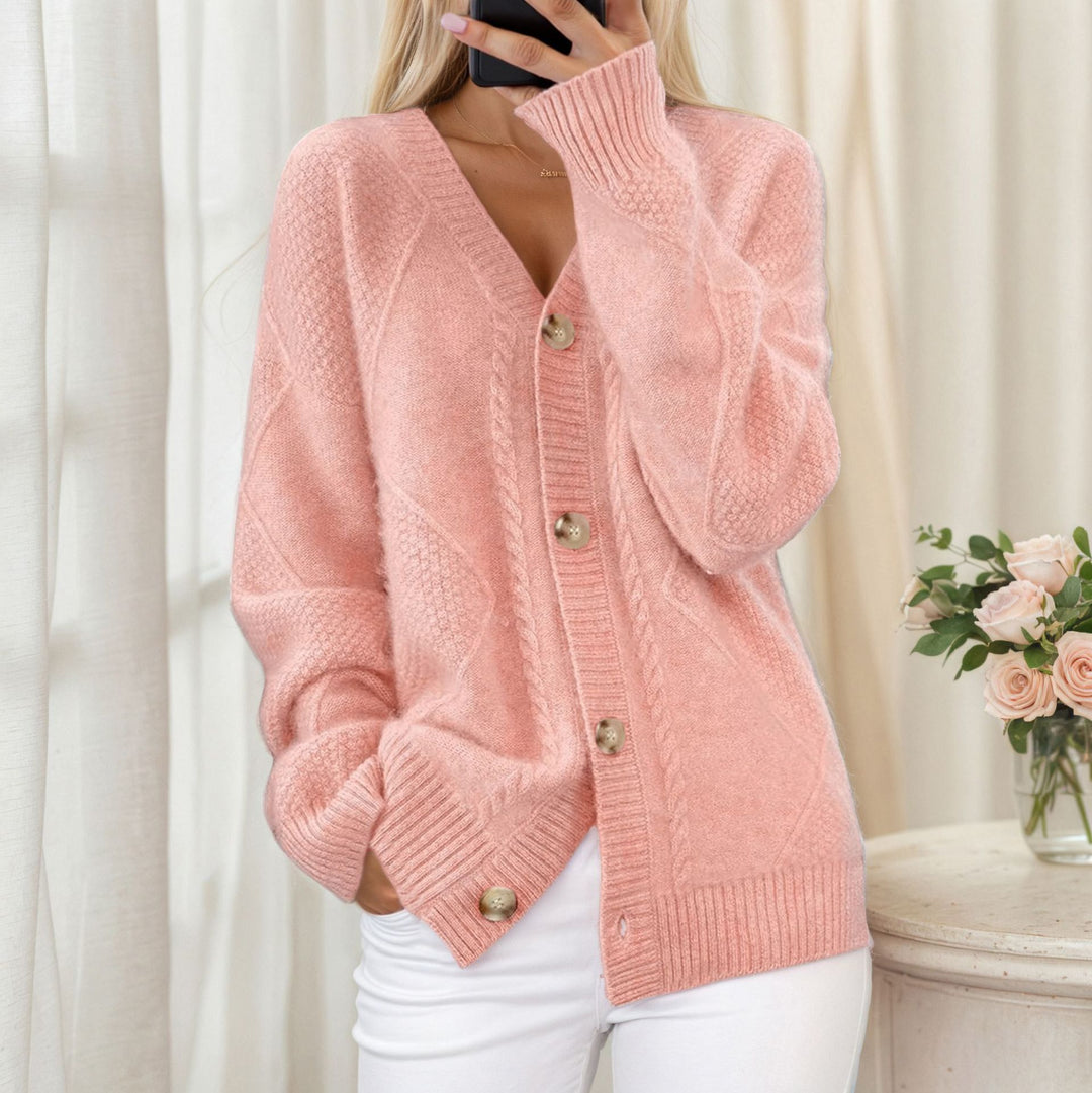 Damen nan oversize Strickcardigan mit V-Ausschnitt und Perlmuttknöpfen Drune