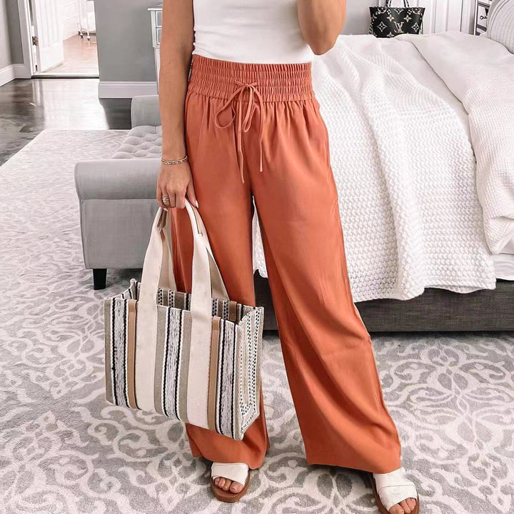 Damen Palazzo‑Hose aus fließendem Viskosemix mit hohem Smockbund und Tunnelzug Drune