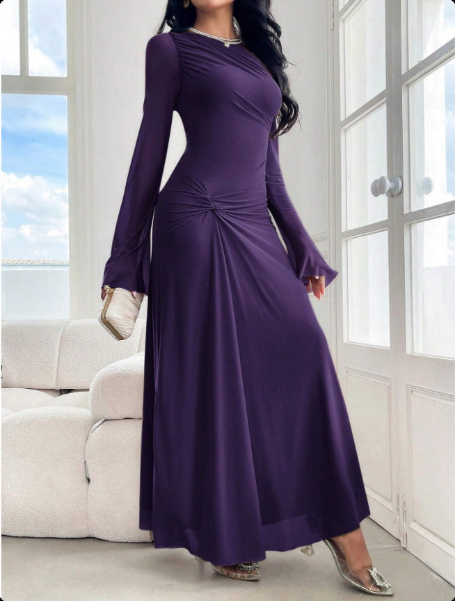 Damen Maxikleid mit geraffter Taillenpartie und Glockenärmeln Drune