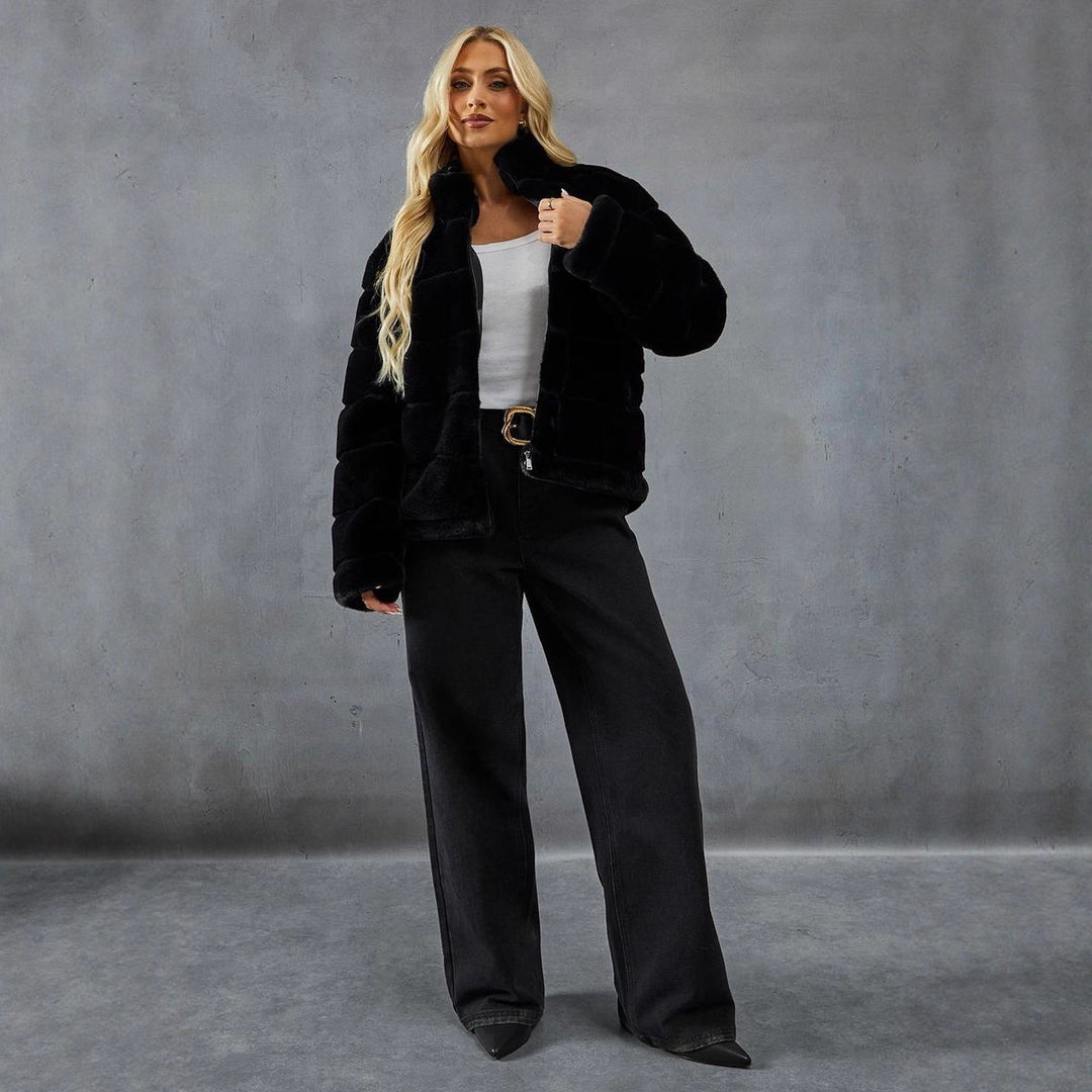 Damen Modische Kurzjacke mit voluminösem Teddy-Fell Drune