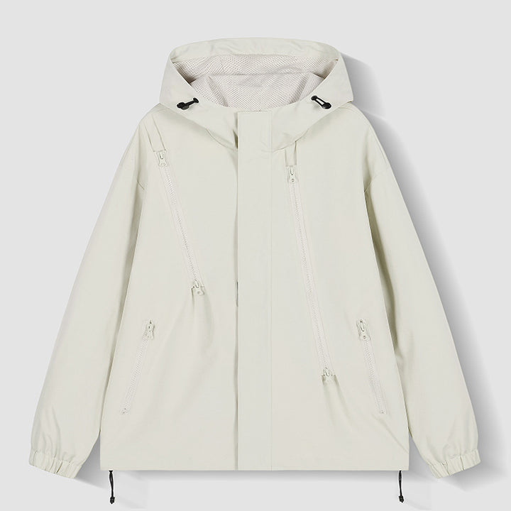Herren nan technische Kapuzenjacke mit wasserabweisendem Softshell, schrägen Reißverschlusstaschen und verstellbarem Saum Drune