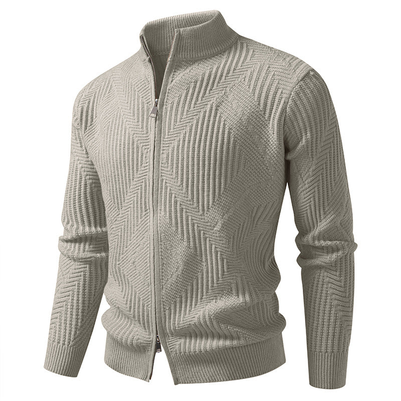 Herren nan Reißverschluss-Cardigan mit geometrischem Fischgrätstrick und Stehkragen Drune