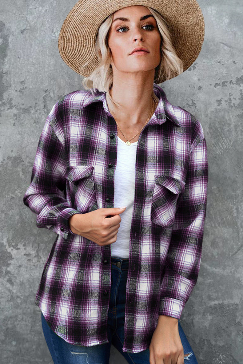Damen Karo-Hemdjacke aus weichem Flanell mit praktischen Taschen Drune