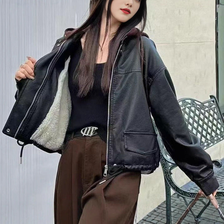 Damen lässige Kunstlederjacke Drune