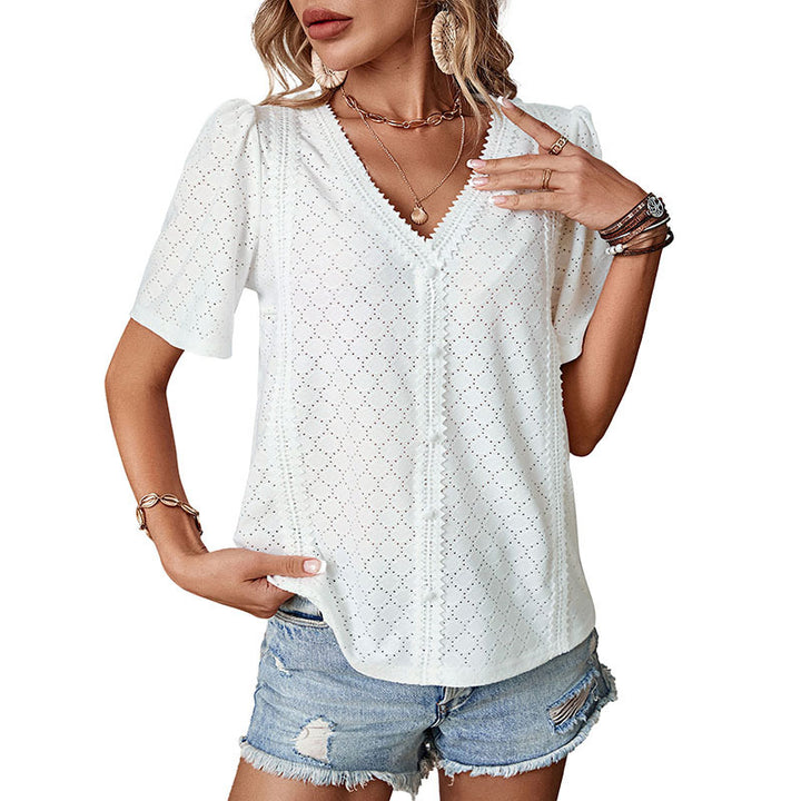 Damen Elegantes Oberteil mit Spitzenapplikation Drune