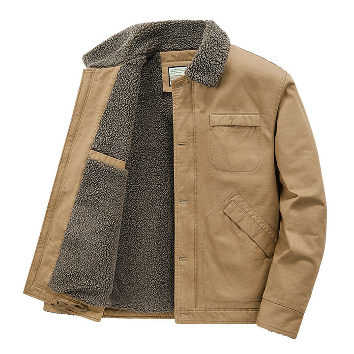 Herren gefütterte Canvas-Arbeitsjacke mit Sherpa‑Innenfutter und Hemdkragen Drune