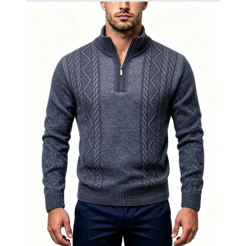 Herren Strukturierter Halbzip-Pullover mit Stehkragen und Zopfmuster-Details Drune