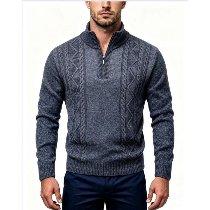 Herren Strukturierter Halbzip-Pullover mit Stehkragen und Zopfmuster-Details Drune