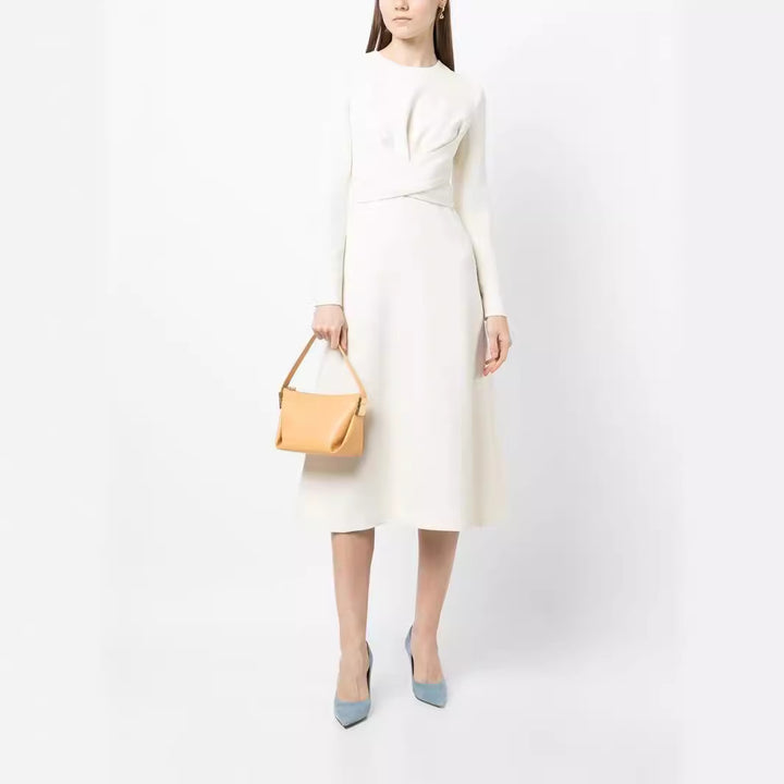 Damen Midikleid mit taillierter Drapierung und A-Linien Rock Drune