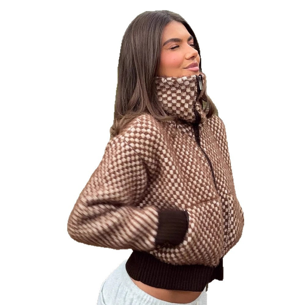 Damen Kurzgeschnittener Strick-Zipcardigan mit Kapuze und Strukturmuster Drune