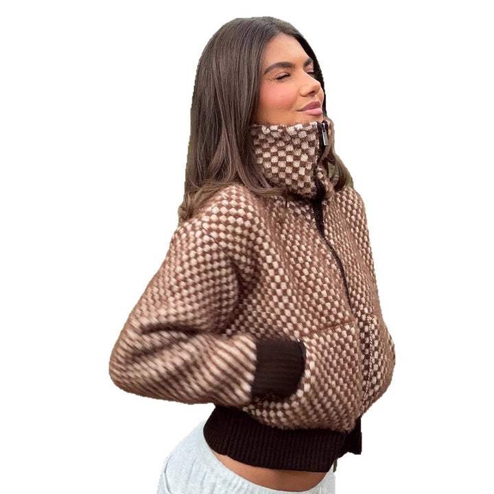 Damen Kurzgeschnittener Strick-Zipcardigan mit Kapuze und Strukturmuster Drune