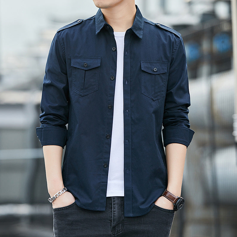 Herren legeres Utility-Overshirt aus Baumwollmix mit Schulterpatten und Pattentaschen Drune
