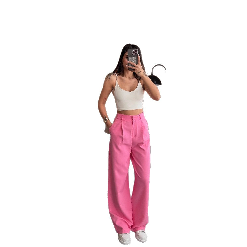 Damen hochgeschnittene Stoffhose mit geradem Bein Drune