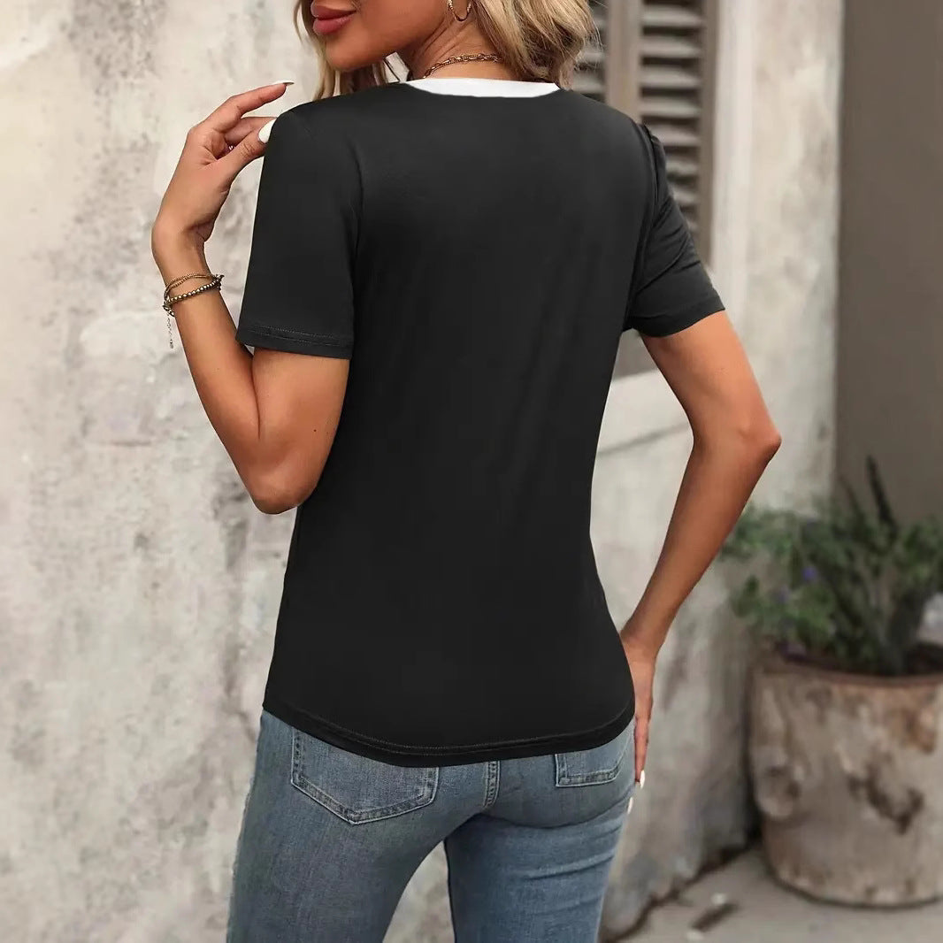 Damen T-Shirt mit V-Ausschnitt und lässigem Schnitt Drune