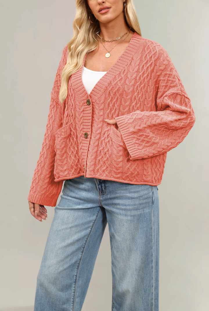 Damen Strickjacke mit Kabelmuster und Taschen Drune