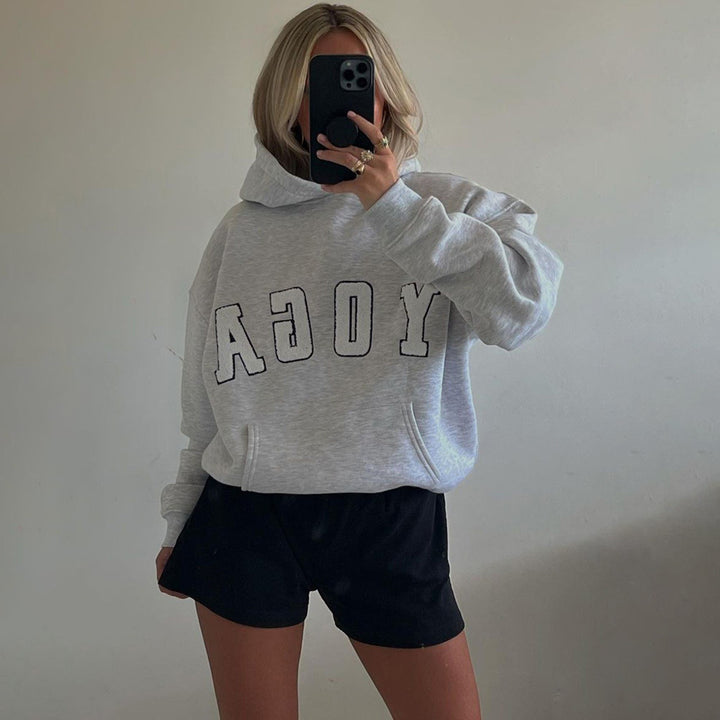 Damen lässiger Kapuzenpullover mit Yoga-Stickerei Drune