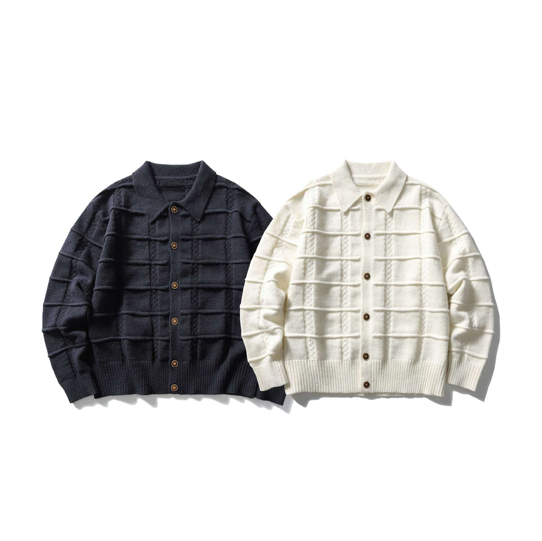 Herren strukturierte Strickjacke mit Hemdkragen und durchgehender Knopfleiste Drune