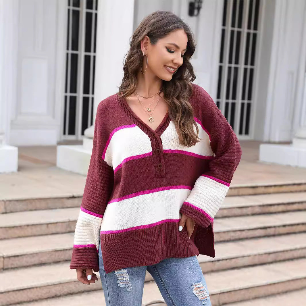 Damen lässiger Strickpullover mit Knopfleiste Drune
