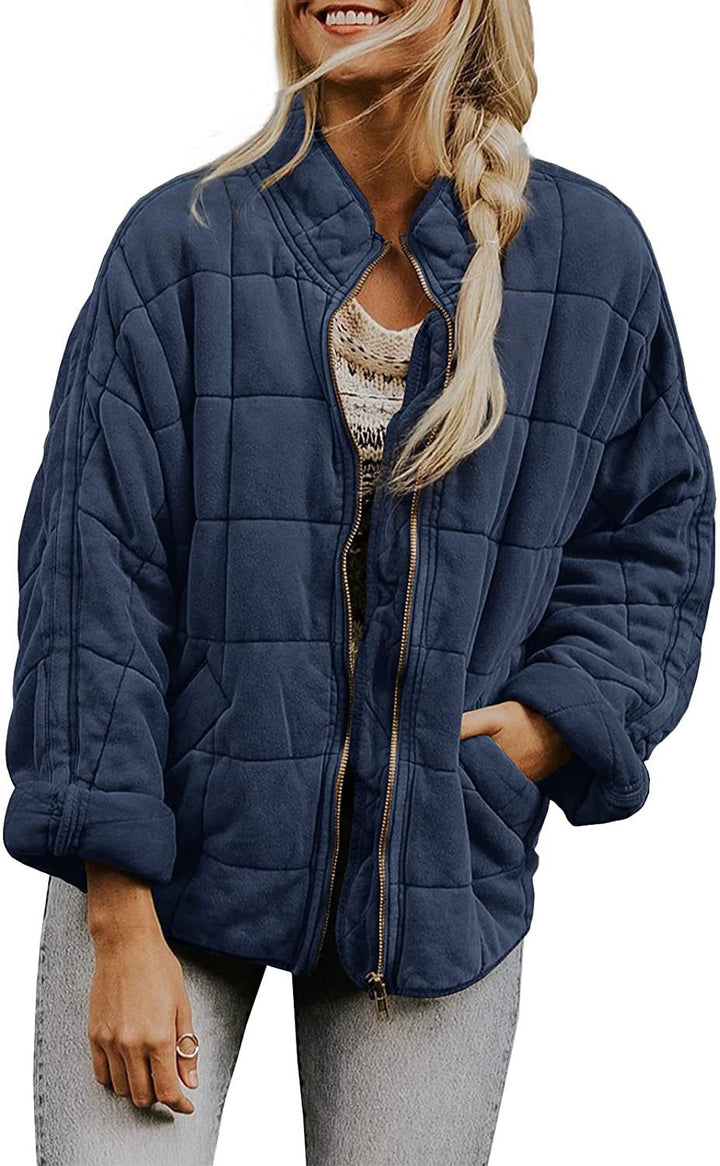 Damen Oversize Steppjacke mit Reißverschluss und Eingrifftaschen Drune
