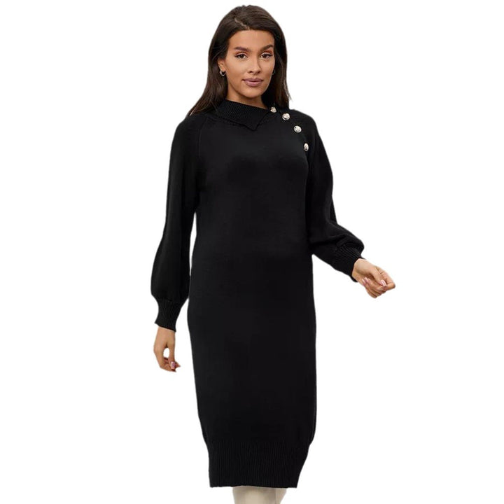 Damen Strickkleid mit Gürtel und Knopfdetails Drune