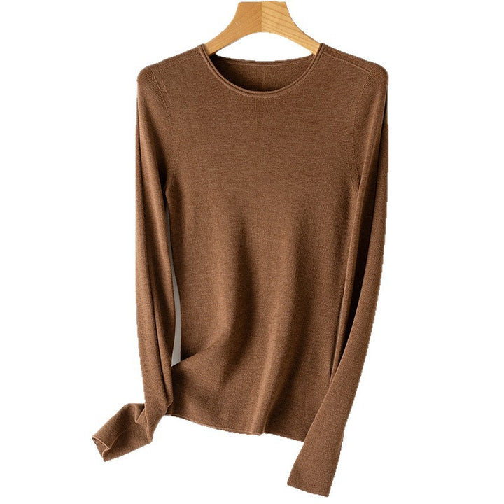 Damen Feiner Langarm-Feinstrickpullover mit Rundhalsausschnitt und schlanker Passform Drune
