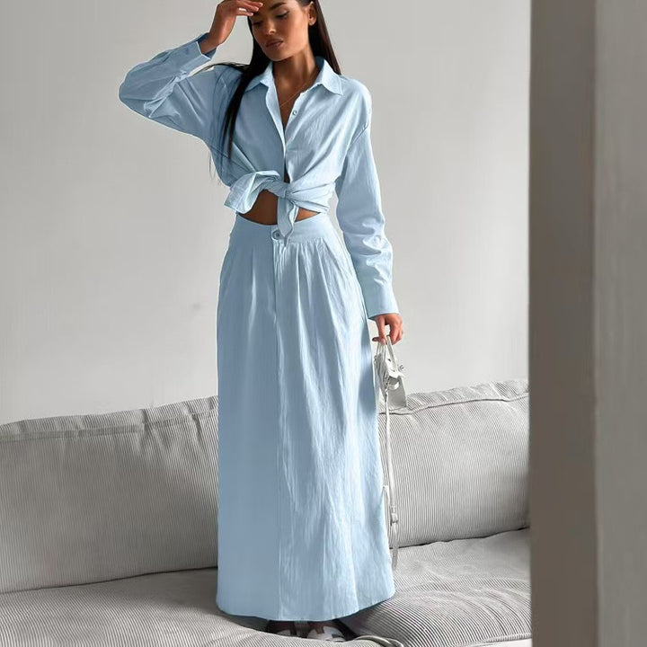 Damen lässiges Maxikleid mit Knopfverschluss und modischem Shirtkragen Drune