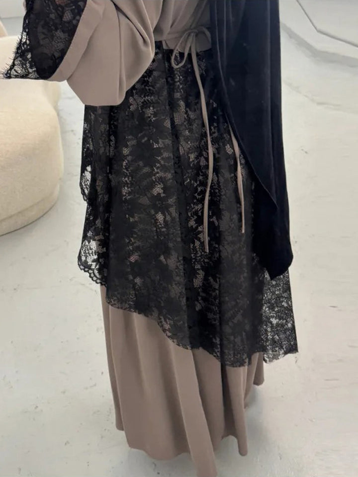 Damen Lagenlook-Spitzen-Tunika mit Bindegürtel und asymmetrischem Saum Drune