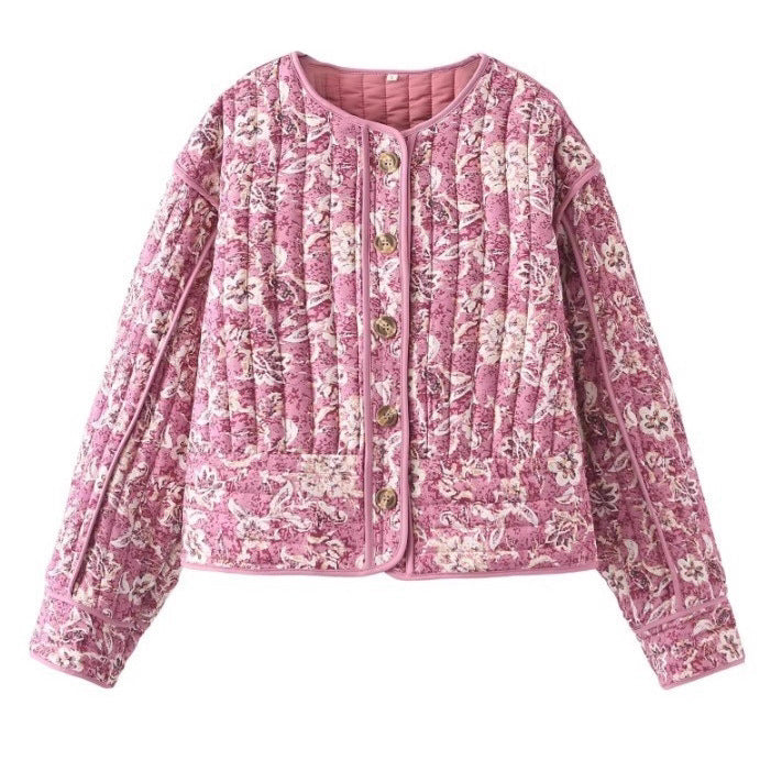 Damen Steppjacke mit floralem Muster und praktischen Taschen Drune
