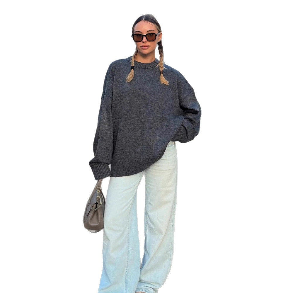 Damen Oversize-Feinstrickpullover mit Rundhalsausschnitt & verlängerten Manschetten Drune