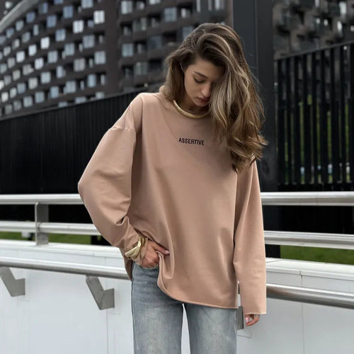 Damen oversized Baumwoll-Sweatshirt mit Statement-Print Drune