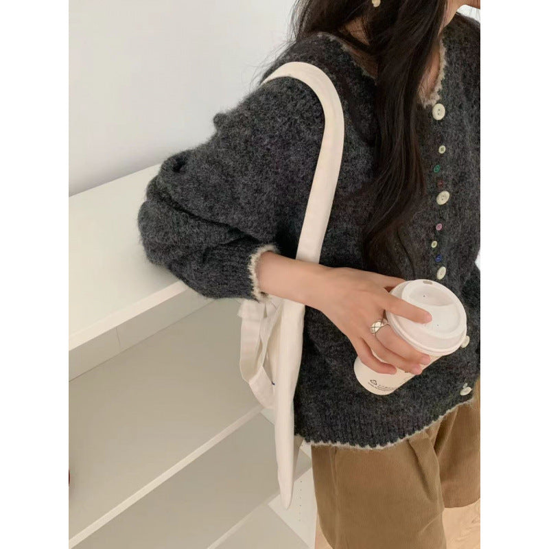 Damen kuscheliger Cardigan mit bunten Knopfdetails und legerem Schnitt Drune