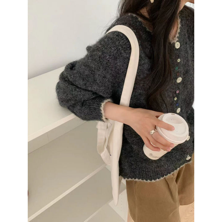 Damen kuscheliger Cardigan mit bunten Knopfdetails und legerem Schnitt Drune