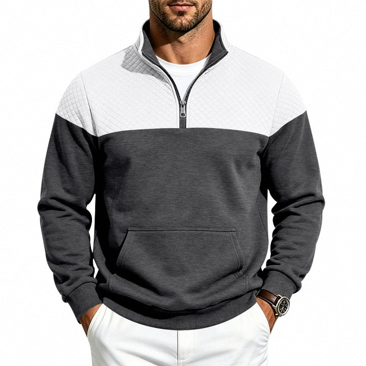 Herren Halbzip-Sweatshirt mit gesteppter Schulterpasse und Kängurutasche Drune