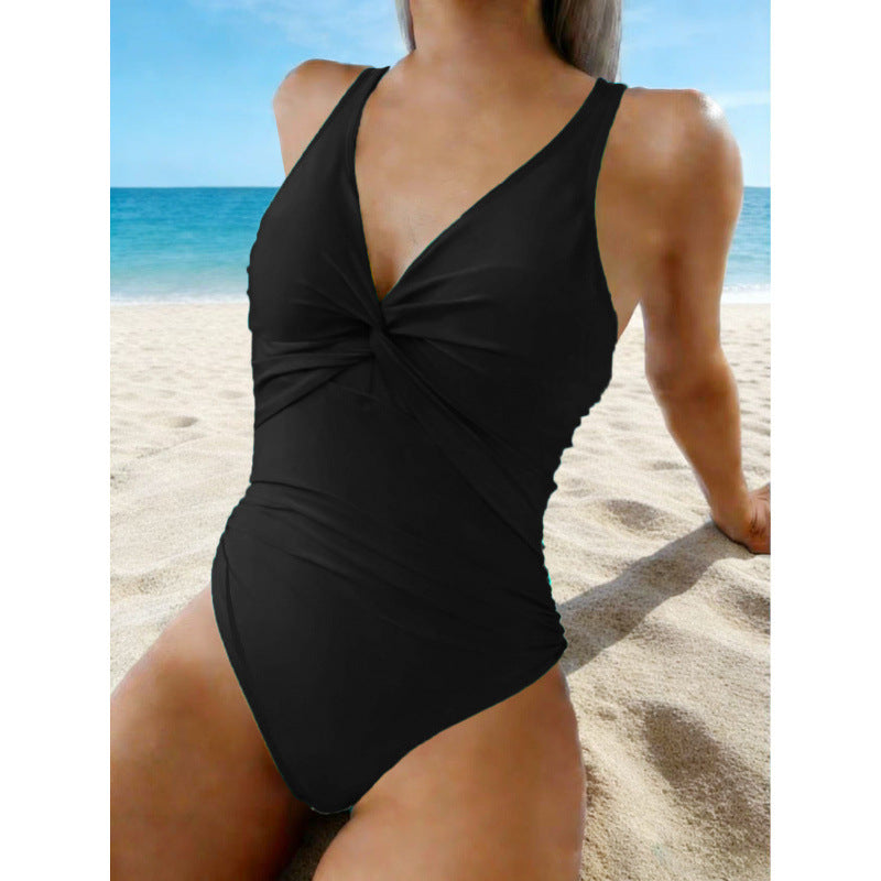 Damen Einteiliger Badeanzug mit elegantem Wickeldesign Drune