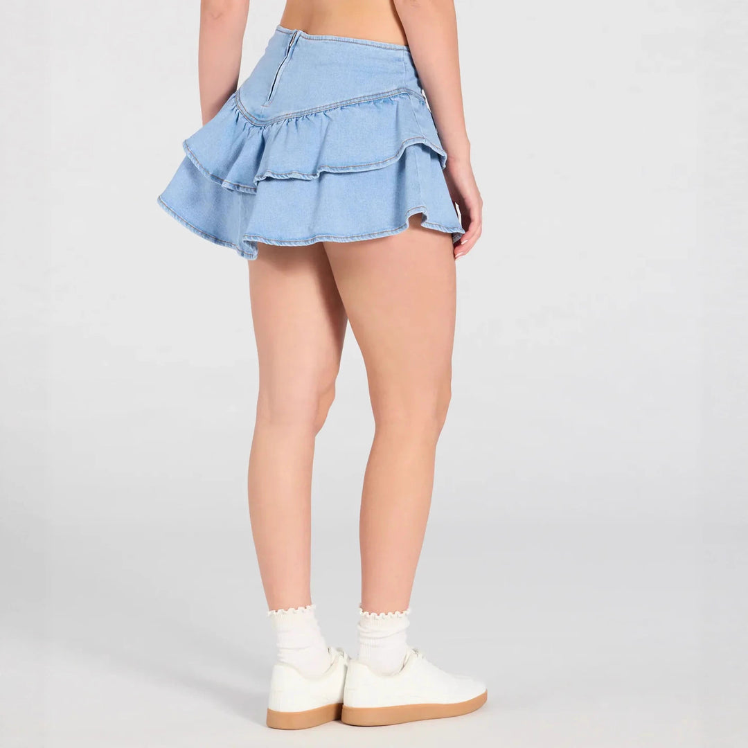 Damen Jeansrock mit voluminösen Rüschendetails und figurschmeichelndem Schnitt Drune