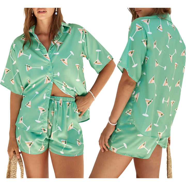Damen Schlafanzug mit trendy Cocktail-Motiv Drune