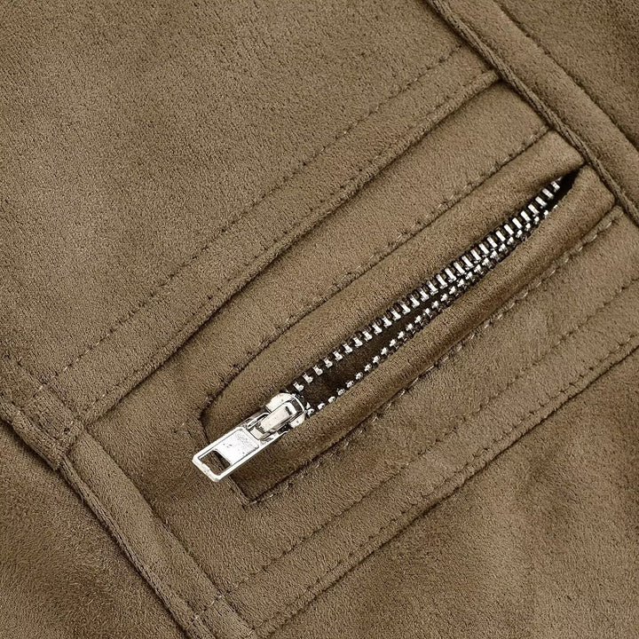 Damen modische Wildlederjacke mit tailliertem Schnitt und praktischen Taschen Drune