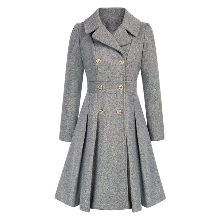 Damen taillierter Trenchcoat mit doppelter Knopfreihe und Falten Drune