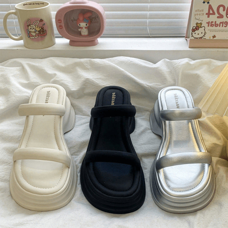 Damen modische Plateausandalen mit breiten Riemen und ergonomischer Sohle Drune